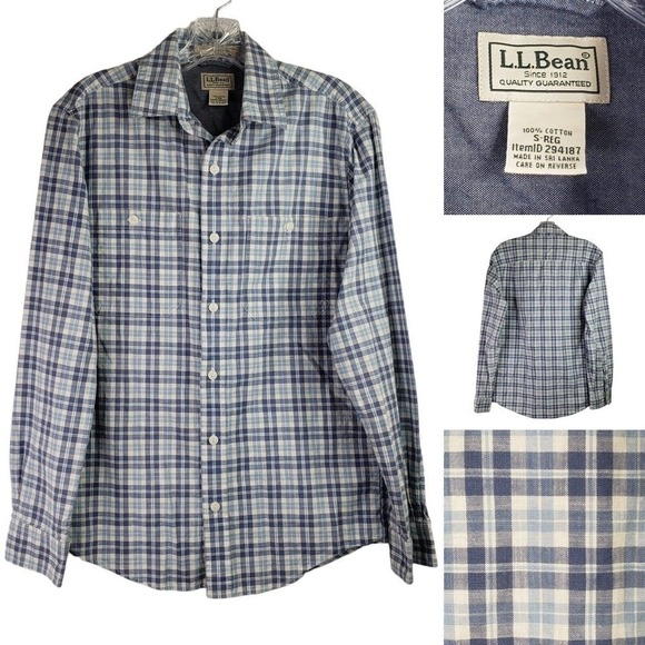 LL Bean Guide Shirt Men's Small Blue Plaid Cotton Outdoor Camping - Picture 1 of 9